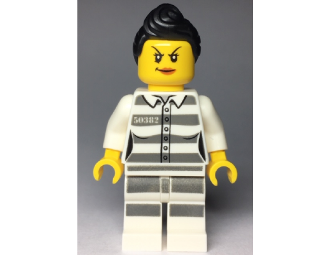 Sky Police - Jail Prisoner 50382 Prison Stripes, Female, Scowl with Peach Lips, Black Ponytail
