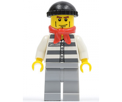 Police - Jail Prisoner 50380 Prison Stripes, Light Bluish Gray Legs, Black Knit Cap, Bandana