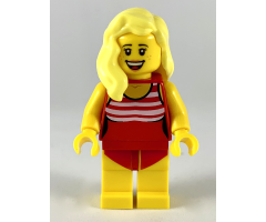Swimmer - Female, Red Swimsuit with White Stripes, Bright Light Yellow Hair
