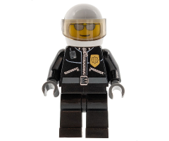 Police - City Leather Jacket with Gold Badge, White Helmet, Trans-Black Visor, Silver Sunglasses