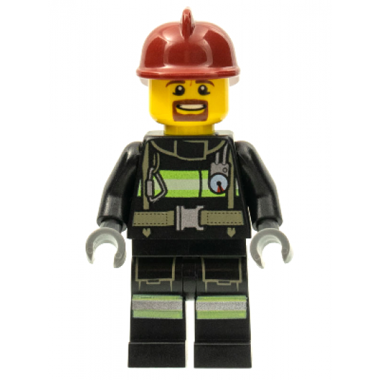 Fire - Reflective Stripes with Utility Belt, Dark Red Fire Helmet, Brown Beard