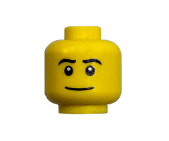 Minifigure, Head Male Thin Grin, Black Eyes with White Pupils, Black Eyebrows Pattern - Hollow Stud
