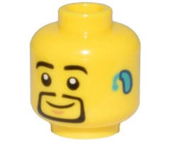 Minifigure, Head Black Eyebrows and Thin Goatee, Dark Turquoise Hearing Aid Pattern - Hollow Stud
