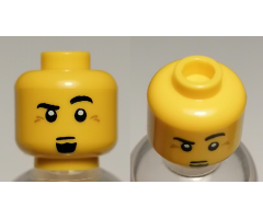 Minifigure, Head Male Black Eyebrows, Raised Left Eyebrow, Black Goatee, White Pupils Pattern - Hollow Stud