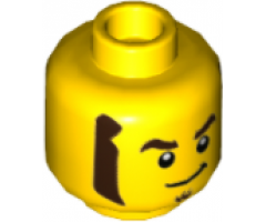 Minifigure, Head Dark Brown Eyebrows, Goatee and Sideburns, Black Eyes and White Pupils Pattern - Hollow Stud