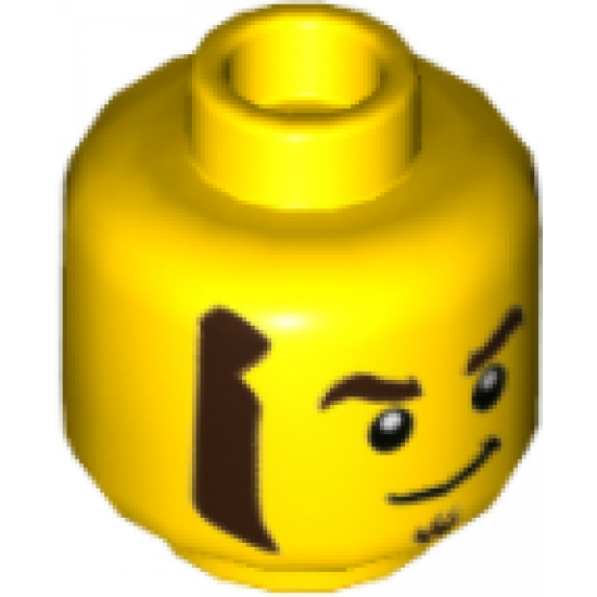 Minifigure, Head Dark Brown Eyebrows, Goatee and Sideburns, Black Eyes and White Pupils Pattern - Hollow Stud
