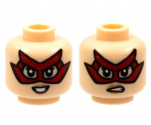 Minifigure, Head Dual Sided Female, Red Domino Mask with 4 Points, Peach Lips, Smile / Sneer Pattern - Hollow Stud