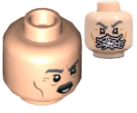 Minifigure, Head Dual Sided Dark Bluish Gray Moustache, Thick Eyebrows, Wrinkles and Cheek Lines / Spider Web over Mouth Pattern - Hollow Stud