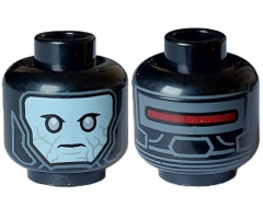Minifigure, Head Alien Balaclava with Light Aqua Face, Light Bluish Gray Eyes, Dark Bluish Gray Lines and Red Light on Back Pattern - Hollow Stud