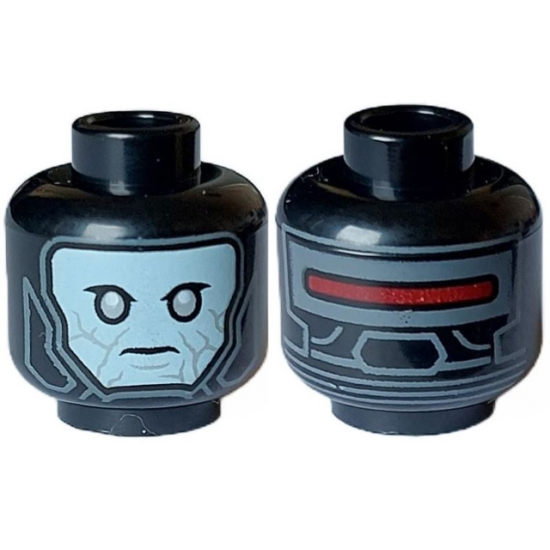Minifigure, Head Alien Balaclava with Light Aqua Face, Light Bluish Gray Eyes, Dark Bluish Gray Lines and Red Light on Back Pattern - Hollow Stud