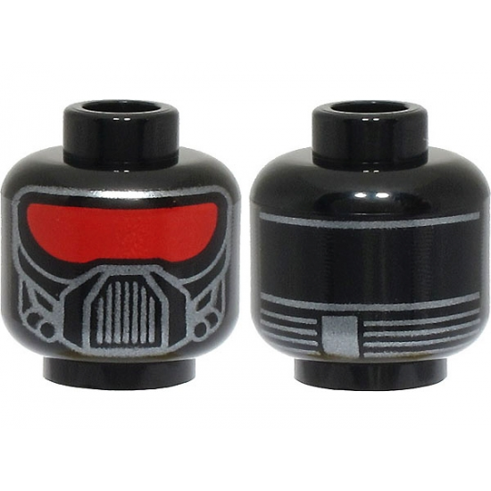 Minifigure, Head Alien Mask with Red Visor, Silver Breathing Apparatus and Lines on Back Pattern - Hollow Stud