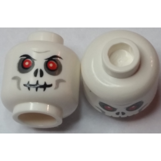 Minifigure, Head Skull Evil with Scowl, Black Print, Red Eyes Pattern (Fantasy Era) - Hollow Stud