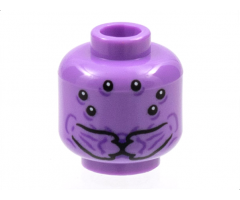 Minifigure, Head Alien Six Black Eyes, Mandibles, Dark Purple Contours Pattern - Hollow Stud
