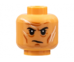 Minifigure, Head Dark Orange Brow Furrows, Cheek Lines, Chin Dimple, Black Eyebrows, White Scars Pattern - Hollow Stud