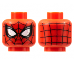 Minifigure, Head Alien with Spider-Man Black Web and Large White Eyes, Double Rimmed with Silver Edge Pattern - Hollow Stud
