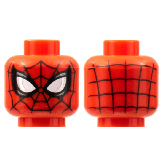 Minifigure, Head Alien with Spider-Man Black Web and Large White Eyes, Double Rimmed with Silver Edge Pattern - Hollow Stud