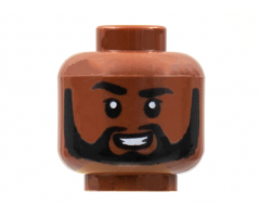 Minifigure, Head Black Eyebrows, Right Raised, Beard, Smile Showing Teeth Pattern - Hollow Stud