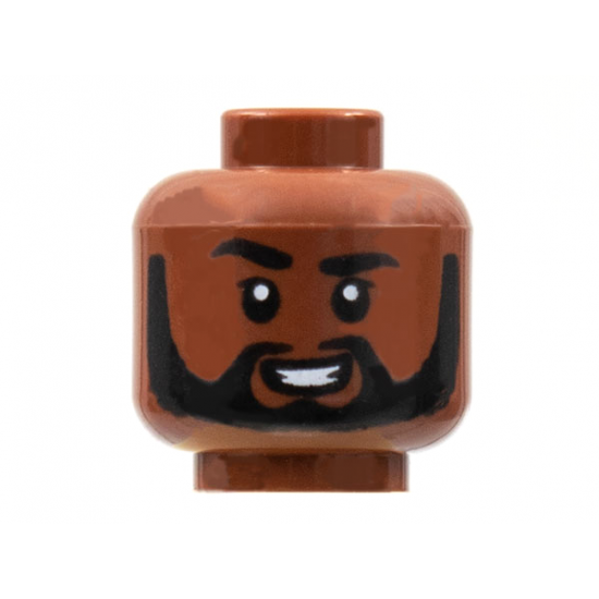 Minifigure, Head Black Eyebrows, Right Raised, Beard, Smile Showing Teeth Pattern - Hollow Stud