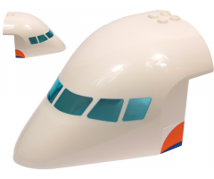Aircraft Fuselage Forward Top Curved 8 x 12 x 6 with 6 Window Panes with Molded Trans-Light Blue Glass and Orange and Blue Stripes Pattern on Both Sides (Stickers) - Set 60262