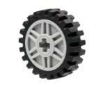 Wheel & Tire Assembly 18mm D. x 8mm with Fake Bolts and Shallow Spokes and Axle Hole with Black Tire Offset Tread - Band Around Center of Tread (56903 / 61254)