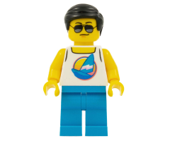 Beach Tourist - Male, White Tank Top with Dark Azure Sailboat, Dark Azure Legs, Black Hair