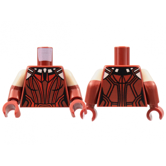 Torso Female Mesh Top, Red Vertical Webbing, Light Nougat Shoulders Pattern / Dark Red Arms with Light Nougat Short Sleeves / Dark Red Hands