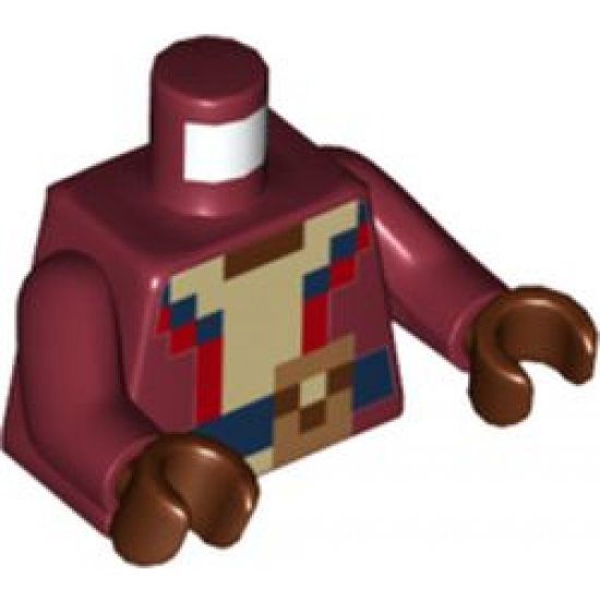 Torso Pixelated Red and Tan Shirt, Dark Blue Belt and Medium Nougat Buckle Pattern / Dark Red Arms / Reddish Brown Hands