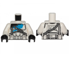 Torso SW Armor Clone Trooper with Blue 501st Legion Markings and Dark Bluish Gray Diagonal Belt Pattern (Clone Wars) / White Arms / Black Hands