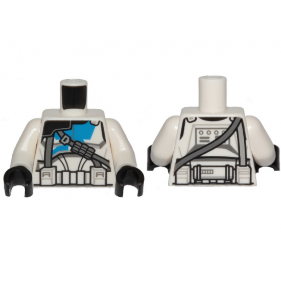 Torso SW Armor Clone Trooper with Blue 501st Legion Markings and Dark Bluish Gray Diagonal Belt Pattern (Clone Wars) / White Arms / Black Hands