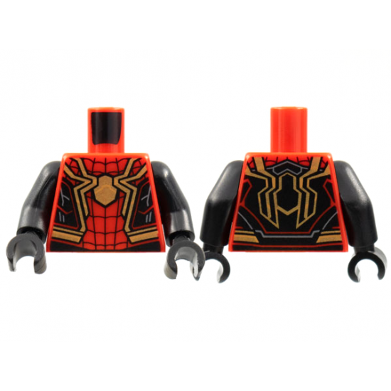 Torso Spider-Man Costume, Black Webbing and Side Panels, Large Gold Spider Pattern / Black Arms / Black Hands