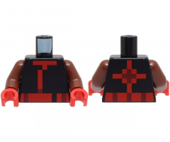 Torso Pixelated Ninja Tunic with Red and Dark Red Hems and Sash, Cross on Back Pattern / Reddish Brown Arms / Red Hands