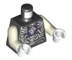 Torso Monkie Kid Skeleton, Ribs with Silver Accents and Dark Purple Plate on Chest Pattern / Glow In Dark White Arms / White Hands