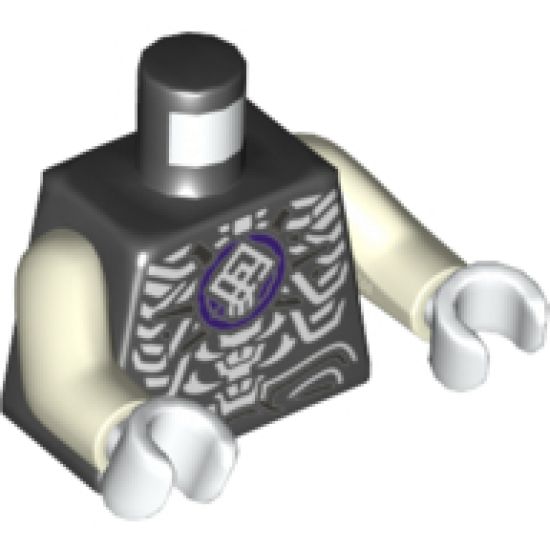 Torso Monkie Kid Skeleton, Ribs with Silver Accents and Dark Purple Plate on Chest Pattern / Glow In Dark White Arms / White Hands