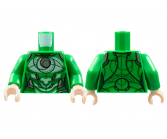 Torso Female Armor, Silver Circle, White Trim Pattern / Green Arms / Light Nougat Hands