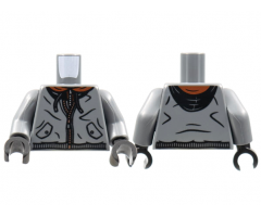 Torso Hoodie, Black Hood and Drawstrings, Reddish Brown Collar, Silver Zipper Pattern / Dark Bluish Gray Arms / Black Hands