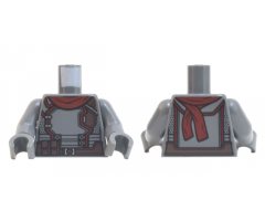 Torso Jumpsuit with Dark Red Trim and Scarf, Dark Brown Belt with Pouches Pattern / Dark Bluish Gray Arms / Dark Bluish Gray Hands