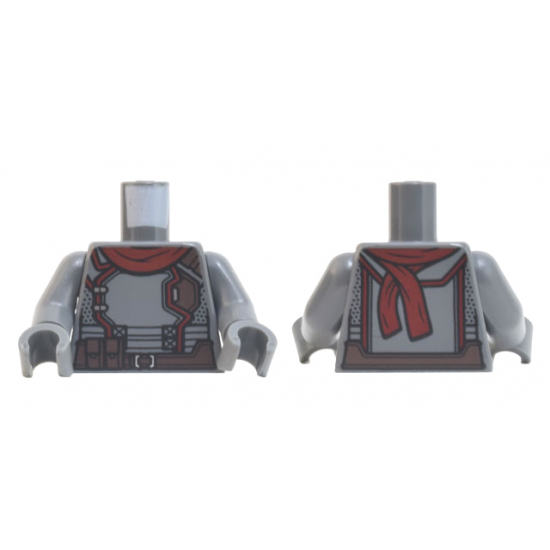 Torso Jumpsuit with Dark Red Trim and Scarf, Dark Brown Belt with Pouches Pattern / Dark Bluish Gray Arms / Dark Bluish Gray Hands