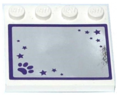 Tile, Modified 4 x 4 with Studs on Edge with Mirror with Dark Purple Paw Print and Stars Pattern (Sticker) - Set 41114