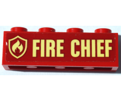 Brick 1 x 4 with Bright Light Yellow Fire Logo Badge and 'FIRE CHIEF' Pattern (Sticker) - Set 60231