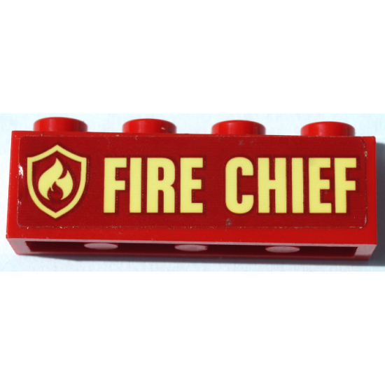 Brick 1 x 4 with Bright Light Yellow Fire Logo Badge and 'FIRE CHIEF' Pattern (Sticker) - Set 60231