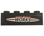Brick 1 x 4 with 'JOHN COOPER WORKS' and Red Stripe on White Oval Pattern (Sticker) - Set 75894