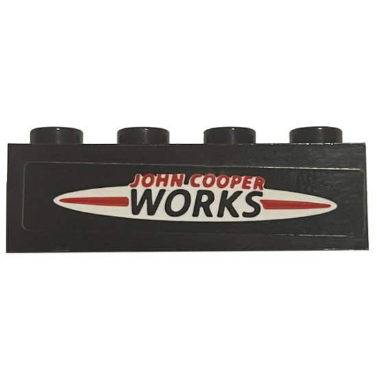 Brick 1 x 4 with 'JOHN COOPER WORKS' and Red Stripe on White Oval Pattern (Sticker) - Set 75894