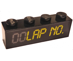 Brick 1 x 4 with Yellow 'LAP NO.' on Lap Counter Pattern (Sticker) - Set 75888