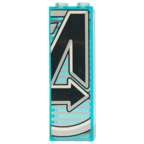 Brick 1 x 2 x 5 with Avengers Logo Right Half with Thin Dark Bluish Gray Top Line Pattern Model Left Side (Sticker) - Set 76038