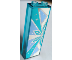 Brick 1 x 2 x 5 with Bright Light Blue and Medium Azure Snowflake Half on Silver Holographic Glitter Background Pattern Model Right Side (Sticker) - S