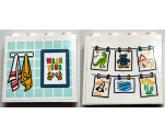 Brick 1 x 4 x 3 with Towels, Poster with 'WASH YOUR' and Minifigure Hands and Hanging Children's Paintings Pattern on Both Sides (Stickers) - Set 60291