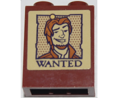 Brick 1 x 2 x 2 with Inside Stud Holder with Tan Poster with Smiling Man Flynn Rider with Normal Nose and 'WANTED' Pattern (Sticker) - Set 43187