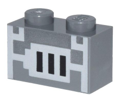 Brick 1 x 2 with Minecraft Pixelated Blast Furnace with Silver Door and 3 Black Rectangles Pattern