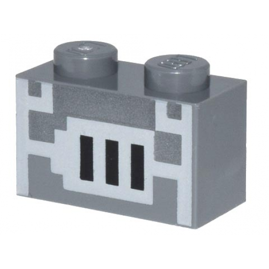 Brick 1 x 2 with Minecraft Pixelated Blast Furnace with Silver Door and 3 Black Rectangles Pattern