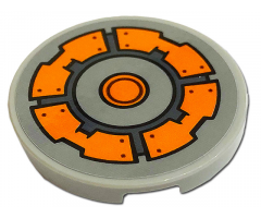 Tile, Round 3 x 3 with Orange Circle and Ring of Armor Plates with Rivets Pattern (Sticker) - Set 76193